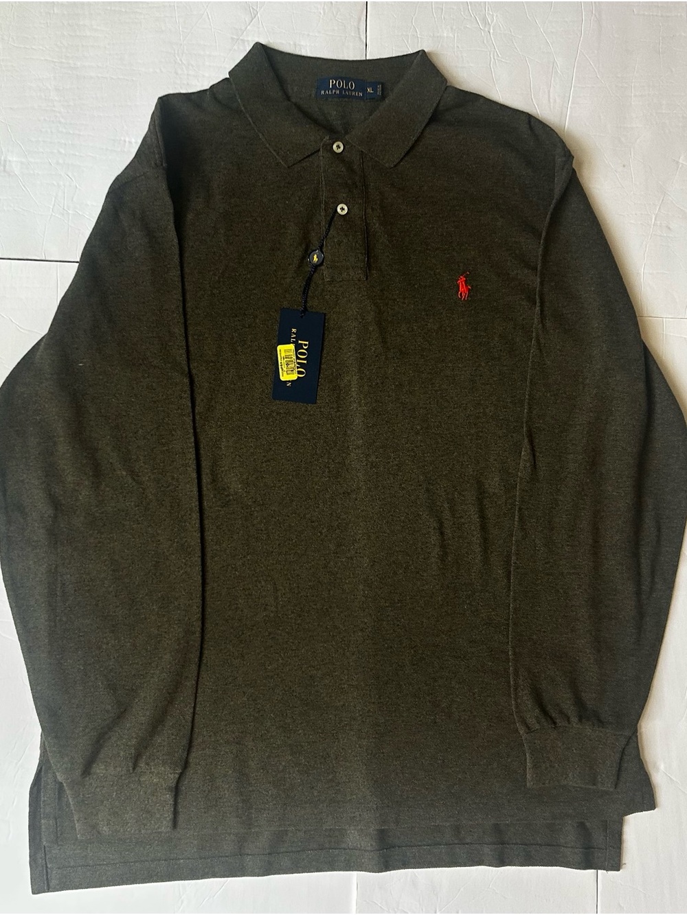 NWT Polo by Ralph Lauren Olive Green Long-Sleeve Polo with Red Pony